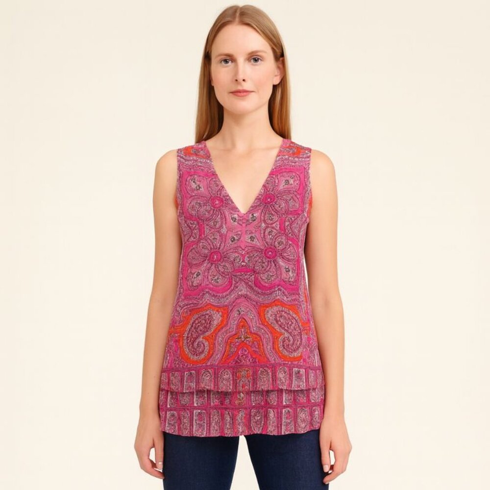 INC International Concepts Pink and Orange Tiered Blouse